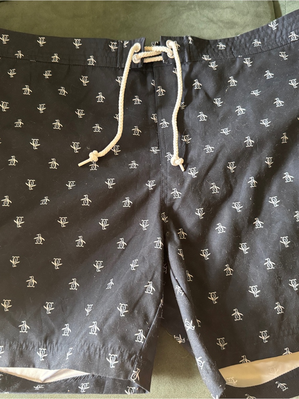Original Penguin Men's Swim Trunks Size 38 Navy Penguin Print NWT